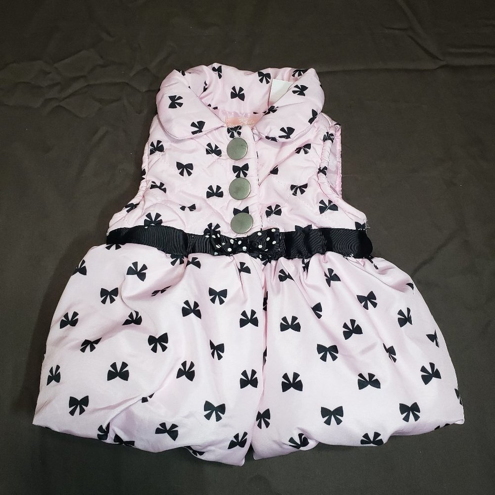 Puffer Jacket Vest Pink Black Bows Design 6-9 Month Size Snap Closure